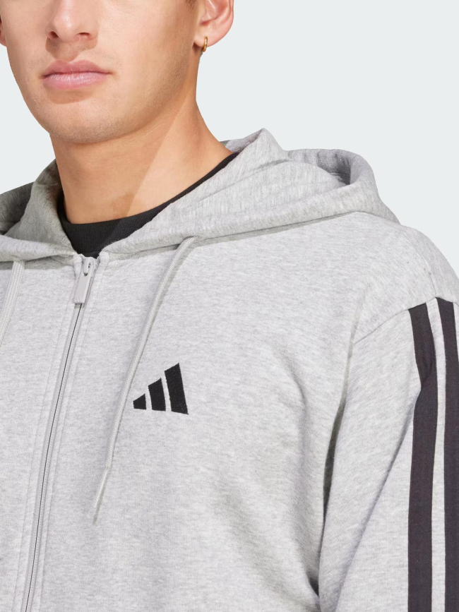 Sweat zippé à capuche 3s gris chiné homme - Adidas