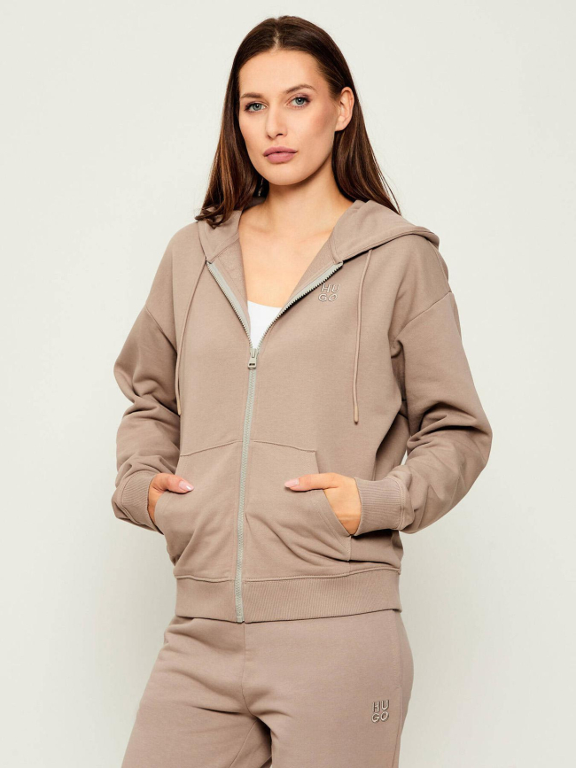 Sweat à capuche zippé dalfine beige femme - Hugo