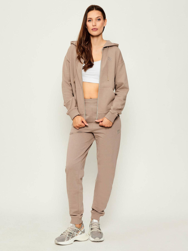 Sweat à capuche zippé dalfine beige femme - Hugo
