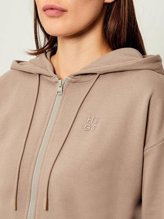 Sweat à capuche zippé dalfine beige femme - Hugo