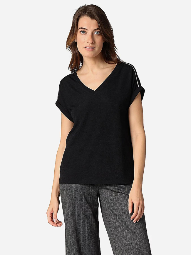 T-shirt col v kriva noir femme - Deeluxe