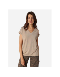 T-shirt col v kriva beige femme - Deeluxe