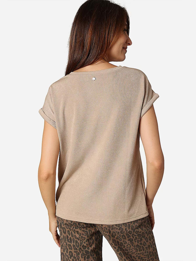 T-shirt col v kriva beige femme - Deeluxe