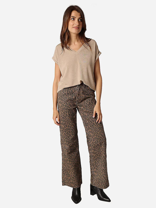 T-shirt col v kriva beige femme - Deeluxe