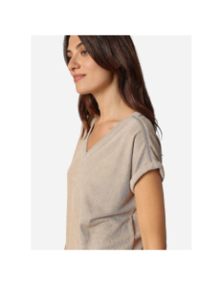 T-shirt col v kriva beige femme - Deeluxe