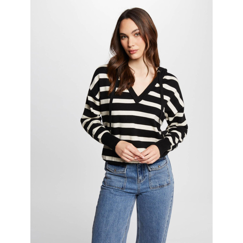 Pull rayé à capuche mballon noir doré femme - Morgan