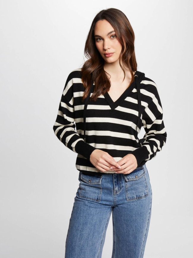 Pull rayé à capuche mballon noir doré femme - Morgan