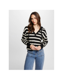 Pull rayé à capuche mballon noir doré femme - Morgan