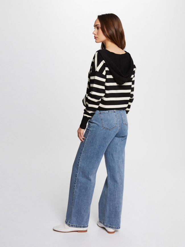 Pull rayé à capuche mballon noir doré femme - Morgan