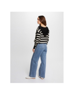 Pull rayé à capuche mballon noir doré femme - Morgan
