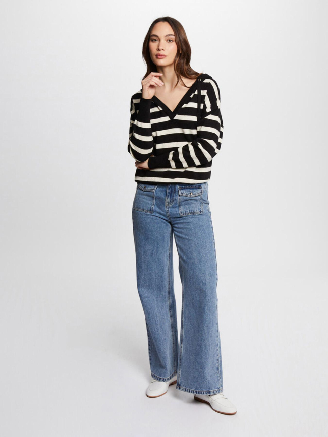 Pull rayé à capuche mballon noir doré femme - Morgan