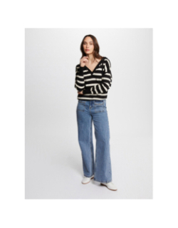 Pull rayé à capuche mballon noir doré femme - Morgan