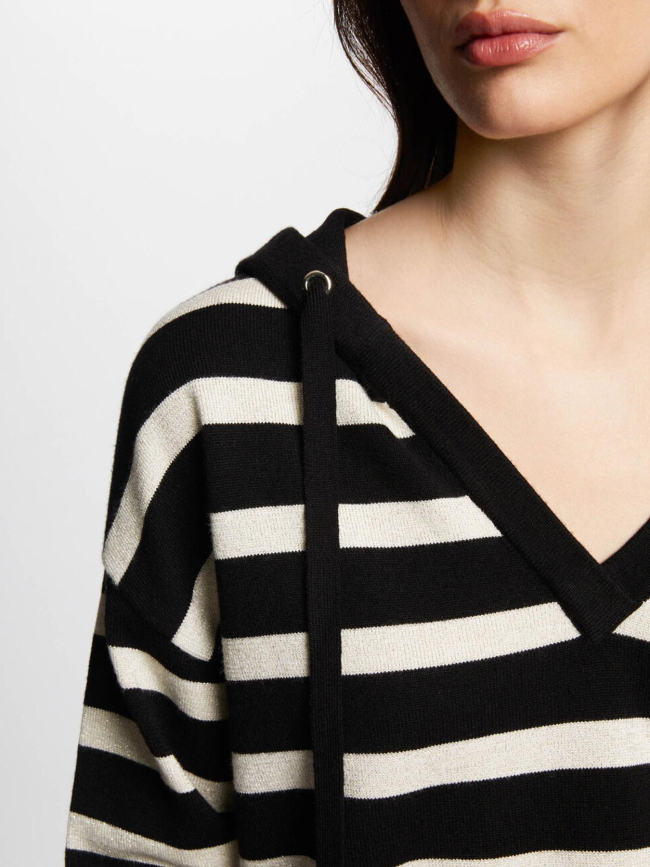 Pull rayé à capuche mballon noir doré femme - Morgan