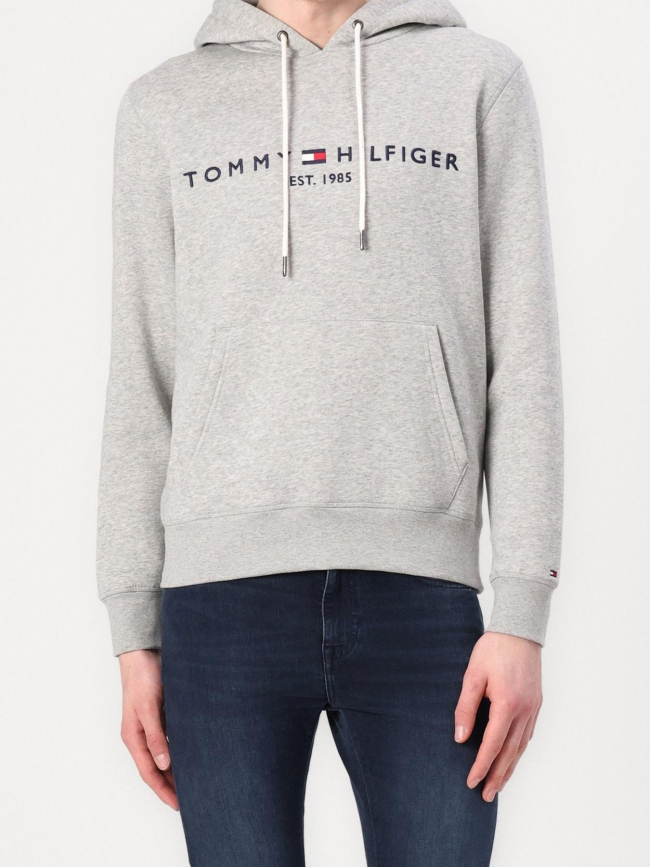Sweat à capuche chiné logo gris homme - Tommy Hilfiger