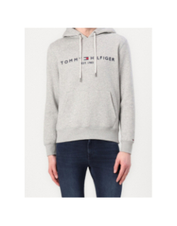 Sweat à capuche chiné logo gris homme - Tommy Hilfiger