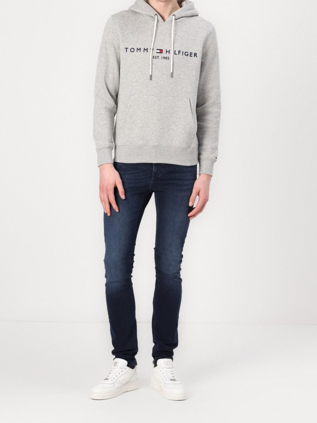 Sweat à capuche chiné logo gris homme - Tommy Hilfiger