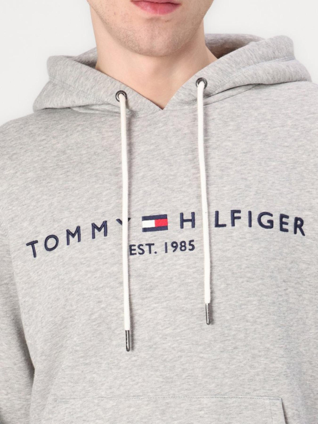 Sweat à capuche chiné logo gris homme - Tommy Hilfiger