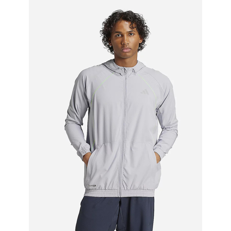 Veste de sport zippé à capuche tech app gris homme - Adidas