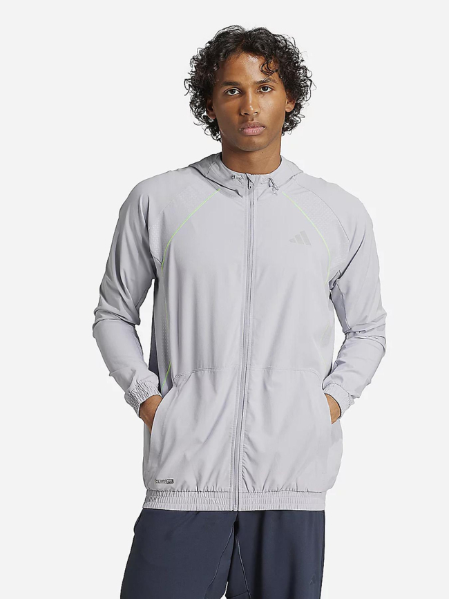 Veste de sport zippé à capuche tech app gris homme - Adidas