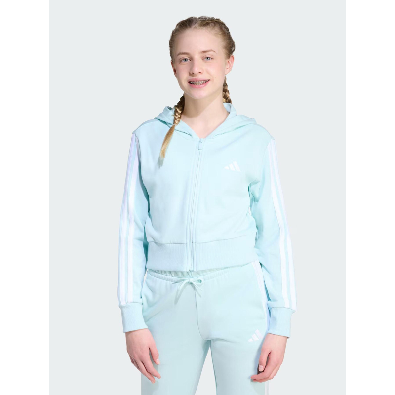 Sweat-crop à capuche zippé 3s ft bleu clair fille - Adidas