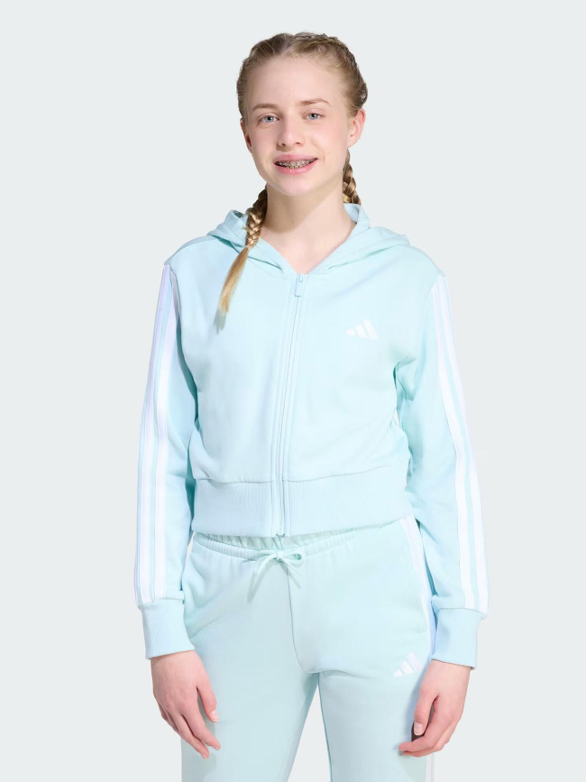 Sweat-crop à capuche zippé 3s ft bleu clair fille - Adidas