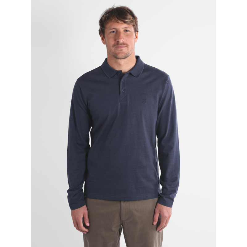 Polo texturé à manches longues naval bleu marine homme - Oxbow