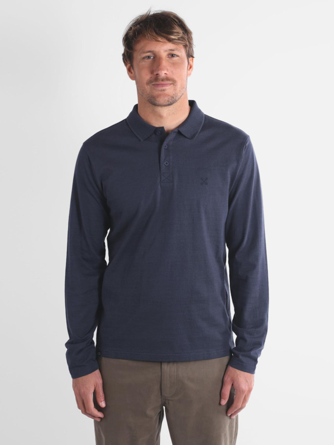 Polo texturé à manches longues naval bleu marine homme - Oxbow