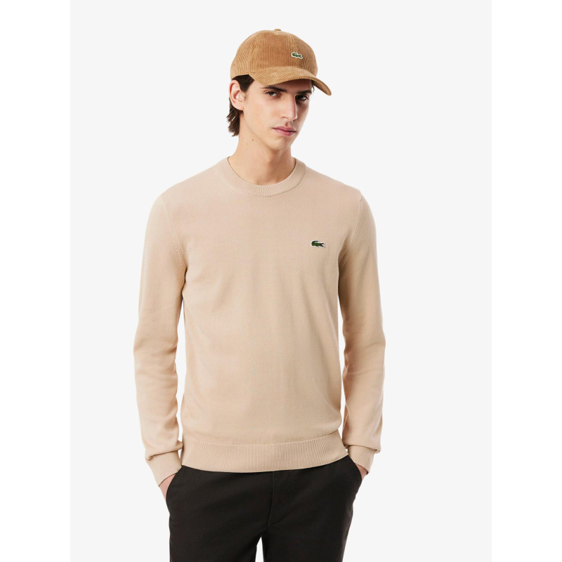 Pull en coton à col rond uni beige homme - Lacoste