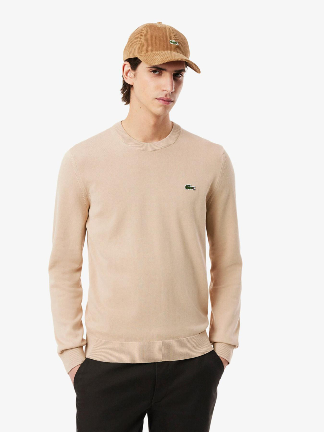 Pull en coton à col rond uni beige homme - Lacoste