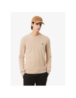 Pull en coton à col rond uni beige homme - Lacoste
