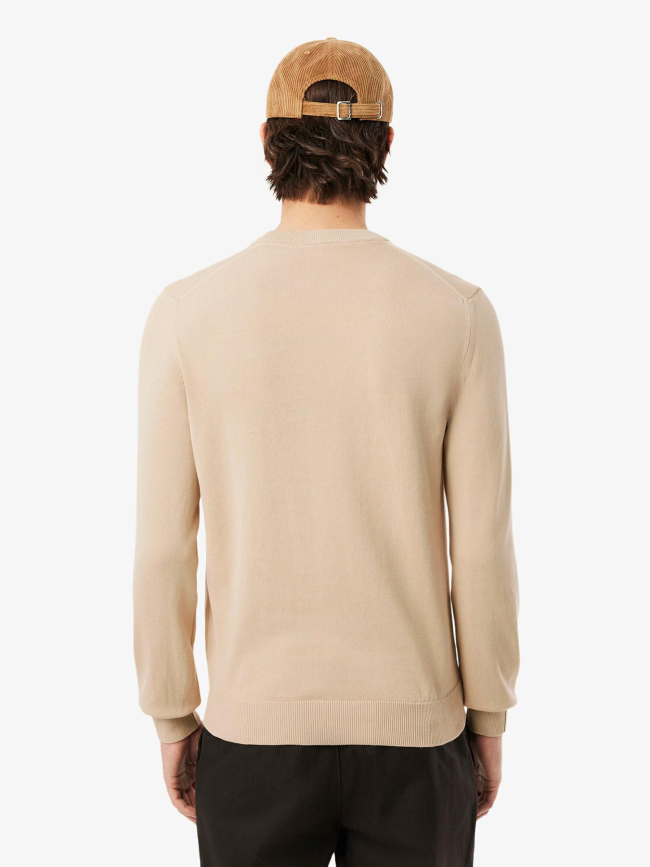 Pull en coton à col rond uni beige homme - Lacoste