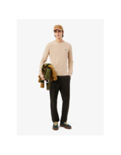 Pull en coton à col rond uni beige homme - Lacoste