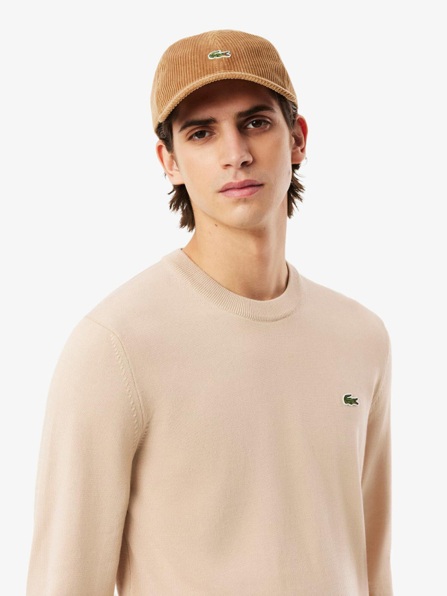 Pull en coton à col rond uni beige homme - Lacoste