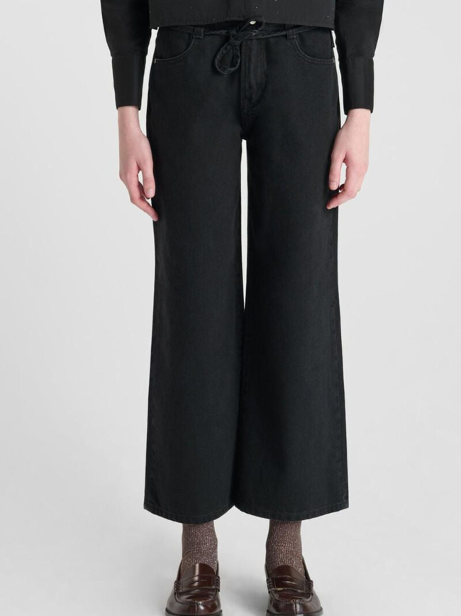 Jean wide leg taille haute alexgi noir fille - Le Temps Des Cerises