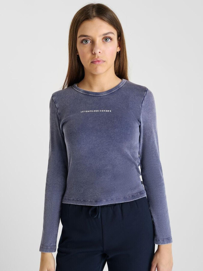 T-shirt côtelé à manches longues albingi bleu fille - Le Temps des Cerises