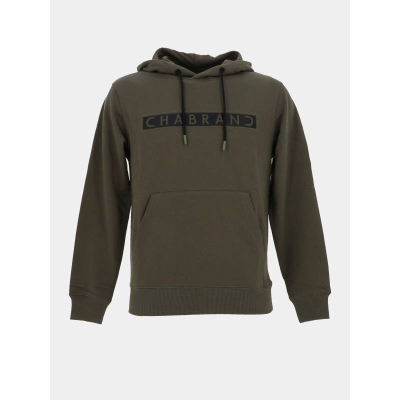 Sweat à capuche logo cadre relief kaki homme - Chabrand
