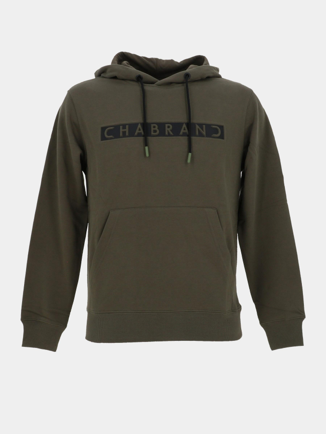 Sweat à capuche logo cadre relief kaki homme - Chabrand