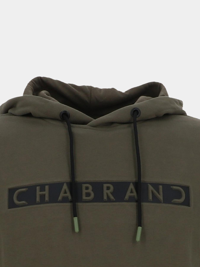 Sweat à capuche logo cadre relief kaki homme - Chabrand