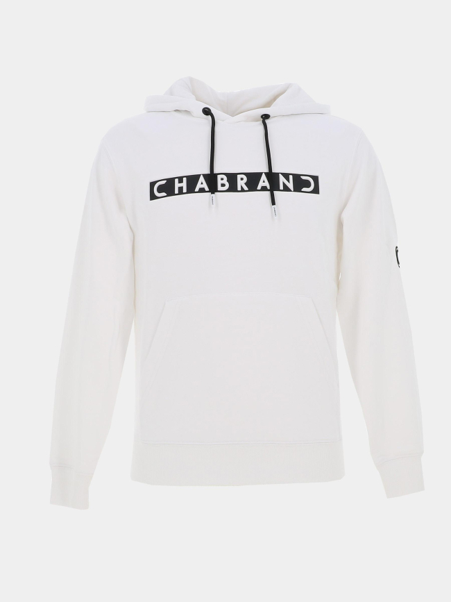 Sweat à capuche cadre logo relief blanc homme - Chabrand