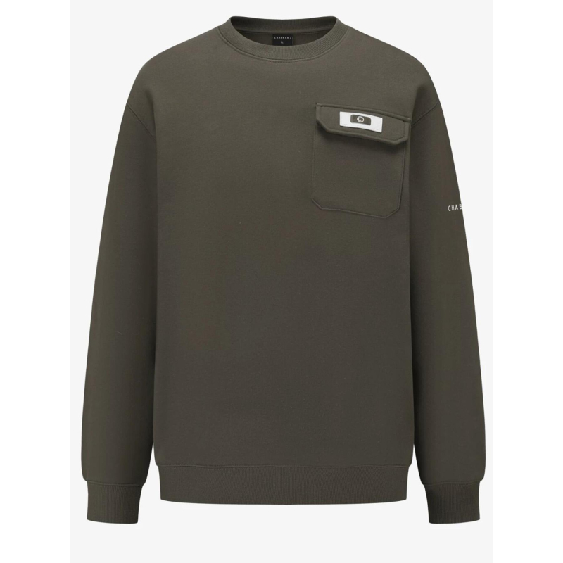 Sweat à col rond et poche plaquée kaki homme - Chabrand