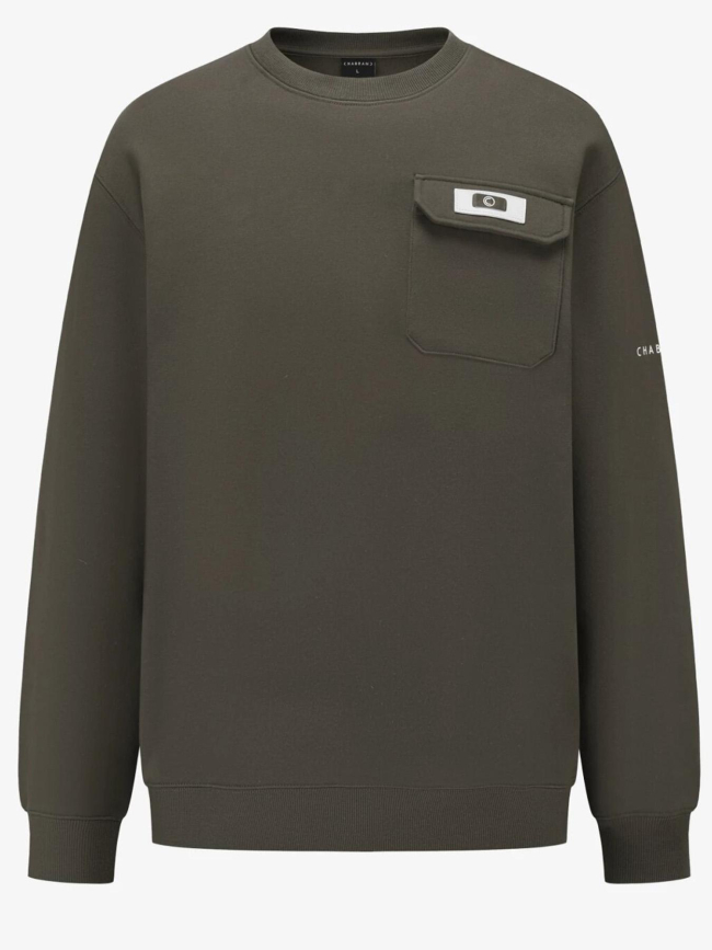 Sweat à col rond et poche plaquée kaki homme - Chabrand