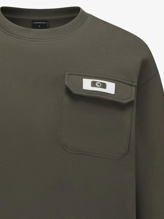 Sweat à col rond et poche plaquée kaki homme - Chabrand