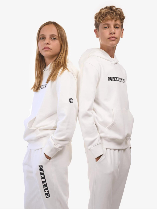 Sweat à capuche logo cadre relief blanc garçon - Chabrand