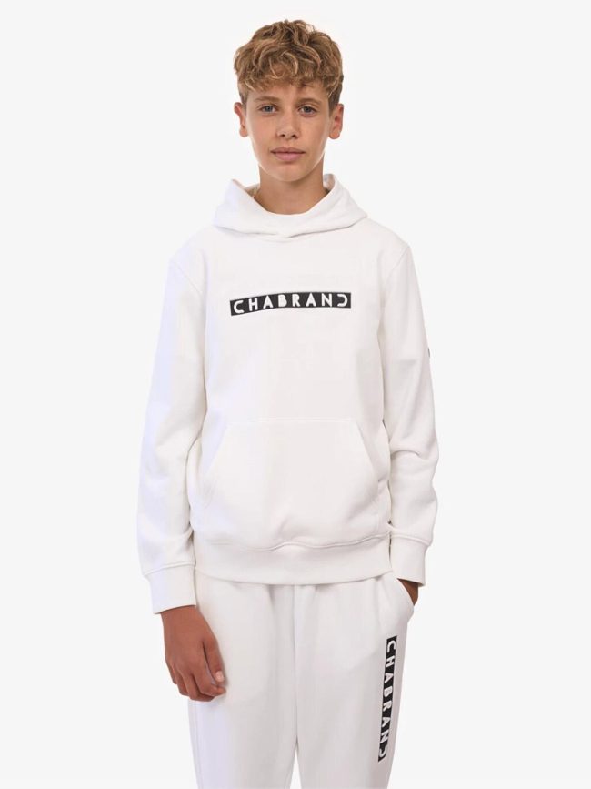 Sweat à capuche logo cadre relief blanc garçon - Chabrand