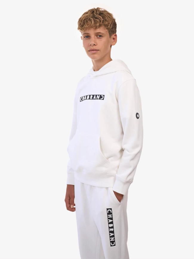 Sweat à capuche logo cadre relief blanc garçon - Chabrand