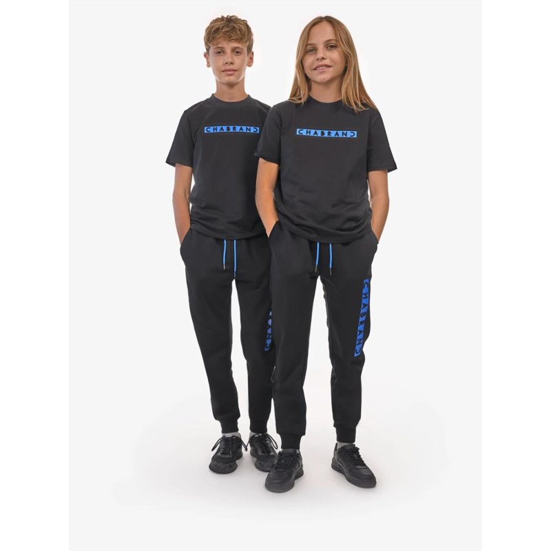 Pantalon jogging logo cadre relief bleu noir garçon - Chabrand