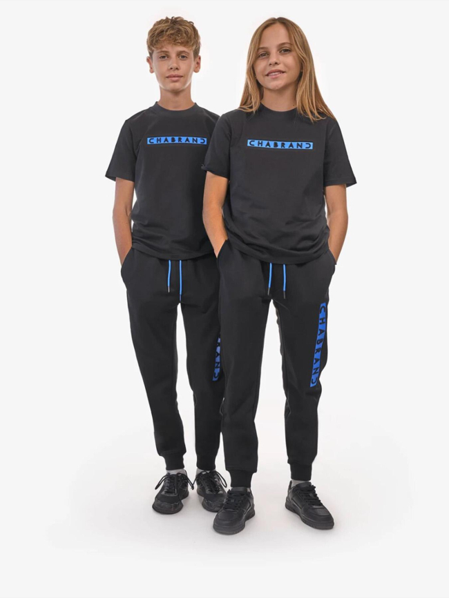 Pantalon jogging logo cadre relief bleu noir garçon - Chabrand