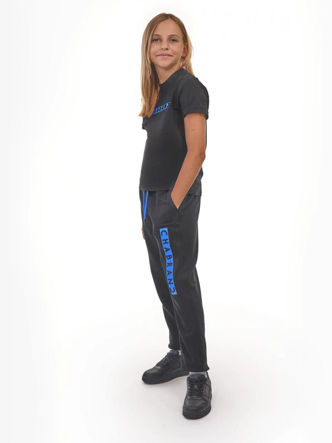 Pantalon jogging logo cadre relief bleu noir garçon - Chabrand