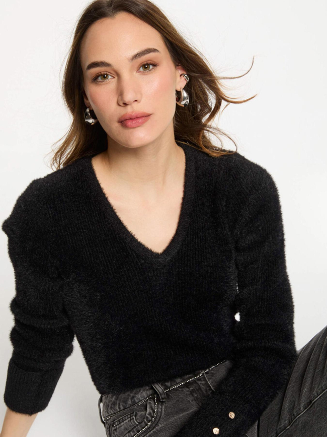 Pull en maille duveteuse moove noir femme - Morgan