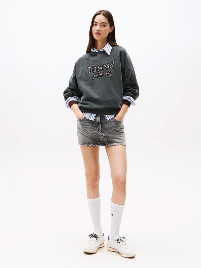 Sweat logo léopard varsity gris femme - Tommy Jeans